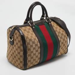Gucci Beige/Brown GG Canvas Medium Vintage Web Boston Bag
