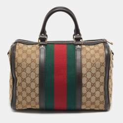 Gucci Beige/Brown GG Canvas Medium Vintage Web Boston Bag