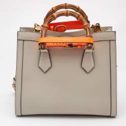 Gucci Off White Leather Small Bamboo Diana Tote