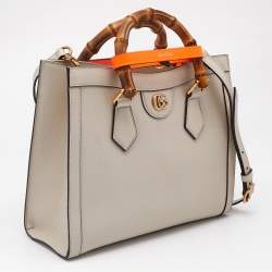 Gucci Off White Leather Small Bamboo Diana Tote