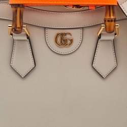 Gucci Off White Leather Small Bamboo Diana Tote