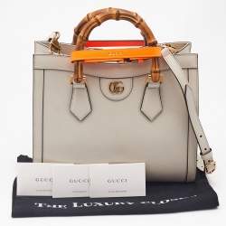 Gucci Off White Leather Small Bamboo Diana Tote