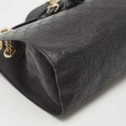 Gucci Black Guccissima Leather Large Emily Chain Shoulder Bag