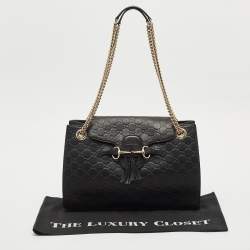 Gucci Black Guccissima Leather Large Emily Chain Shoulder Bag