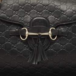 Gucci Black Guccissima Leather Large Emily Chain Shoulder Bag