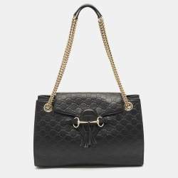 Gucci Black Guccissima Leather Large Emily Chain Shoulder Bag