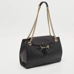 Gucci Black Guccissima Leather Large Emily Chain Shoulder Bag