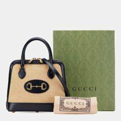Gucci Beige Black Small Canvas Horsebit 1955 Satchel