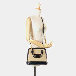 Gucci Beige Black Small Canvas Horsebit 1955 Satchel