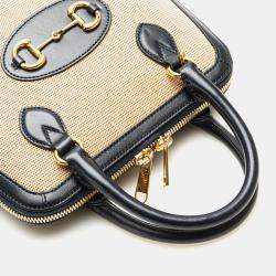 Gucci Beige Black Small Canvas Horsebit 1955 Satchel