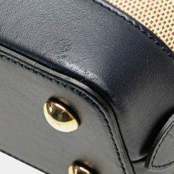 Gucci Beige Black Small Canvas Horsebit 1955 Satchel