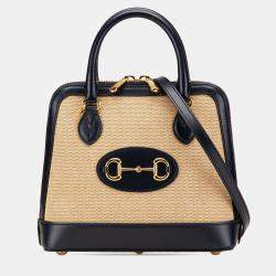 Gucci Beige Black Small Canvas Horsebit 1955 Satchel