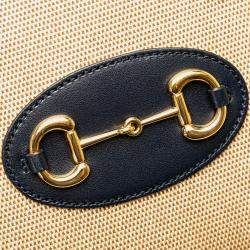 Gucci Beige Black Small Canvas Horsebit 1955 Satchel