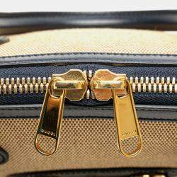 Gucci Beige Black Small Canvas Horsebit 1955 Satchel