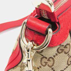 Gucci Beige and Red GG Canvas Leather Shoulder Bag