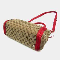 Gucci Beige and Red GG Canvas Leather Shoulder Bag