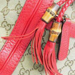 Gucci Beige and Red GG Canvas Leather Shoulder Bag