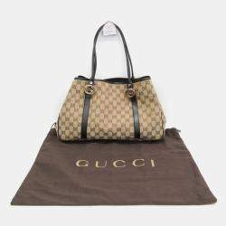Pre Owned Gucci Beige and Black GG Twins Canvas Tote Bag