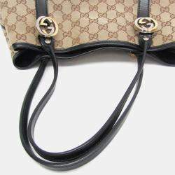 Pre Owned Gucci Beige and Black GG Twins Canvas Tote Bag