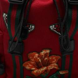 Pre Owned Gucci Red Nylon Web L'Aveugle Par Amour Embroidered Backpack