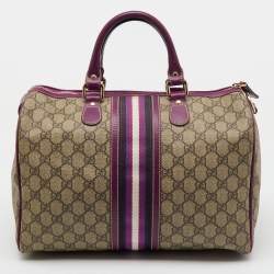 Gucci Beige/Purple GG Supreme Canvas Limited Edition Stripe Web Joy Boston Bag