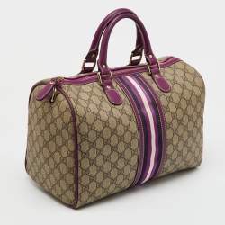 Gucci Beige/Purple GG Supreme Canvas Limited Edition Stripe Web Joy Boston Bag