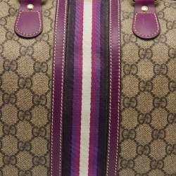 Gucci Beige/Purple GG Supreme Canvas Limited Edition Stripe Web Joy Boston Bag