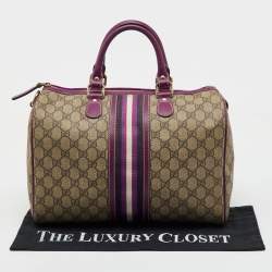 Gucci Beige/Purple GG Supreme Canvas Limited Edition Stripe Web Joy Boston Bag