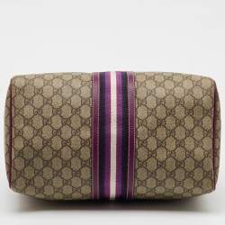 Gucci Beige/Purple GG Supreme Canvas Limited Edition Stripe Web Joy Boston Bag