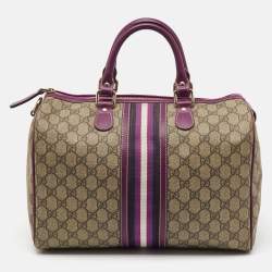 Gucci Beige/Purple GG Supreme Canvas Limited Edition Stripe Web Joy Boston Bag