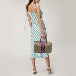 Gucci Beige/Purple GG Supreme Canvas Limited Edition Stripe Web Joy Boston Bag