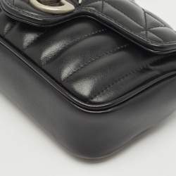 مملوكة مسبقًا Gucci Black Matelassé Aria Leather Super Mini GG Marmont Shoulder Bag