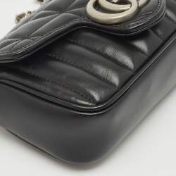 مملوكة مسبقًا Gucci Black Matelassé Aria Leather Super Mini GG Marmont Shoulder Bag