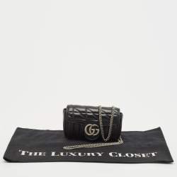 مملوكة مسبقًا Gucci Black Matelassé Aria Leather Super Mini GG Marmont Shoulder Bag