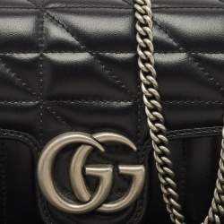 مملوكة مسبقًا Gucci Black Matelassé Aria Leather Super Mini GG Marmont Shoulder Bag