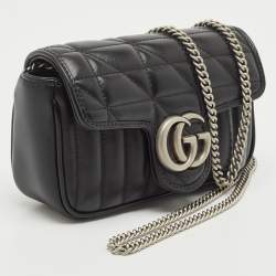 مملوكة مسبقًا Gucci Black Matelassé Aria Leather Super Mini GG Marmont Shoulder Bag
