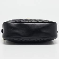 Pre Owned Gucci Black Matelassé Leather Small GG Marmont Bag