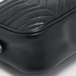 Pre Owned Gucci Black Matelassé Leather Small GG Marmont Bag