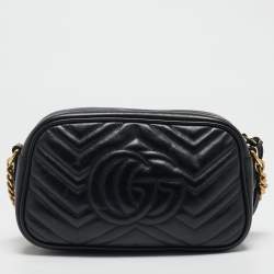 Pre Owned Gucci Black Matelassé Leather Small GG Marmont Bag