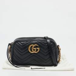 Pre Owned Gucci Black Matelassé Leather Small GG Marmont Bag