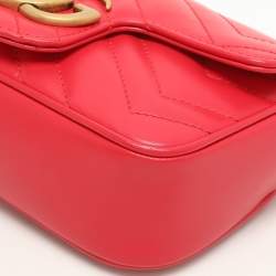 Gucci Red Matelassé Leather Super Mini GG Marmont Shoulder Bag