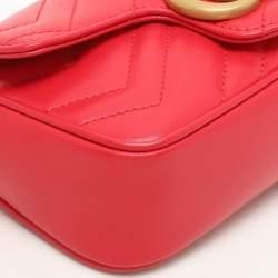 Gucci Red Matelassé Leather Super Mini GG Marmont Shoulder Bag