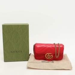 Gucci Red Matelassé Leather Super Mini GG Marmont Shoulder Bag