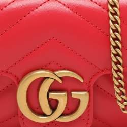Gucci Red Matelassé Leather Super Mini GG Marmont Shoulder Bag