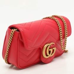 Gucci Red Matelassé Leather Super Mini GG Marmont Shoulder Bag