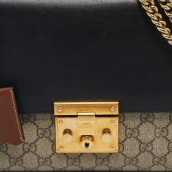Gucci Tricolor GG Supreme Canvas and Leather Medium Padlock Shoulder Bag