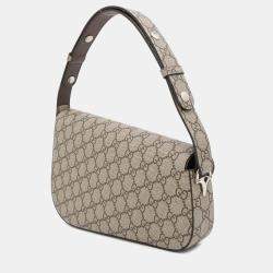 Gucci Beige Gg Supremecanvas Leather Horsebit 1955 Shoulder Bag 