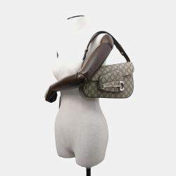 Gucci Beige Gg Supremecanvas Leather Horsebit 1955 Shoulder Bag 
