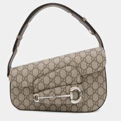 Gucci Beige Gg Supremecanvas Leather Horsebit 1955 Shoulder Bag 