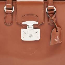 Gucci Brown Glazed Leather Large Lady Lock Top Handle Bag